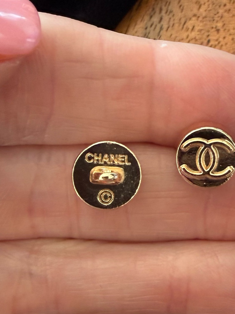 ChaneI Gold Double C Tiny Round Button Stud Earrings - Picture 7 of 8